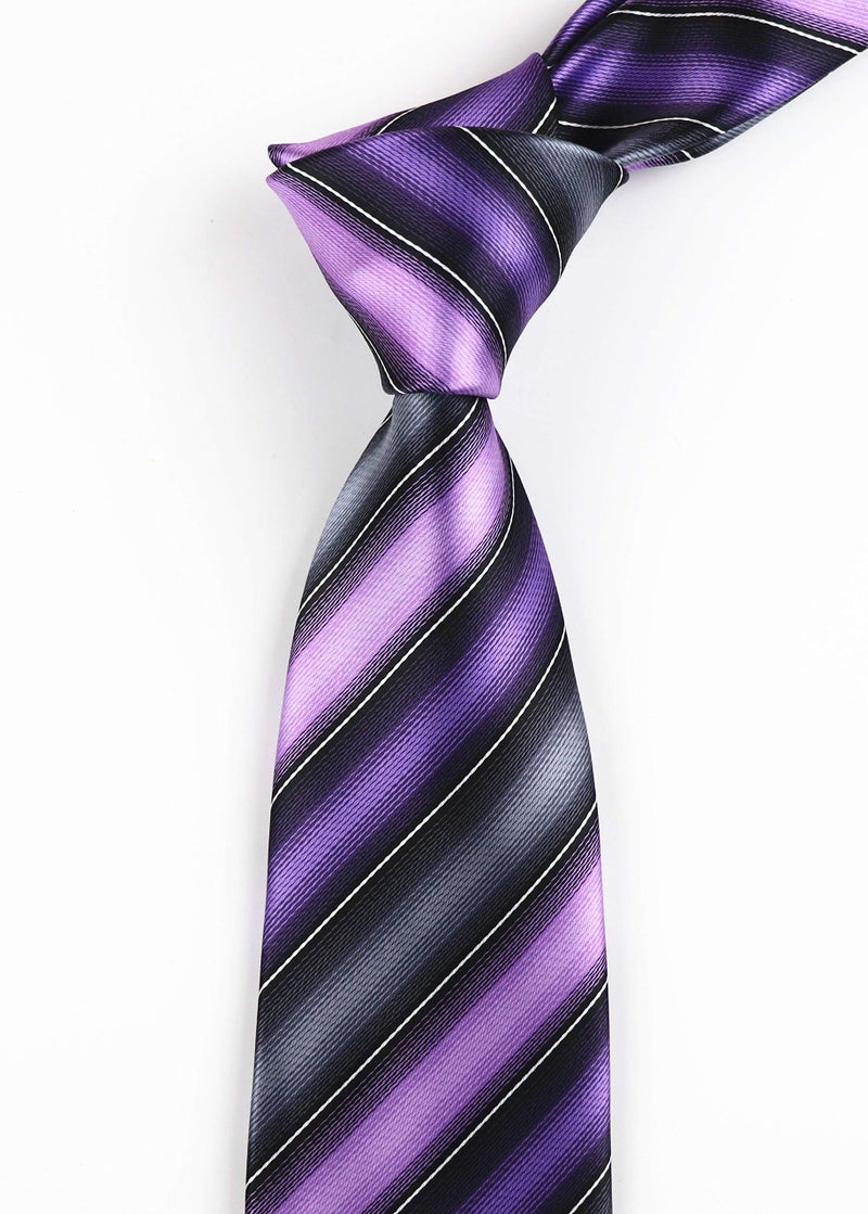 Elfeves Men's Modern Striped Patterned Formal Ties College Daily Woven Neckties (One Size, Violet Purple Grey) - Image 4